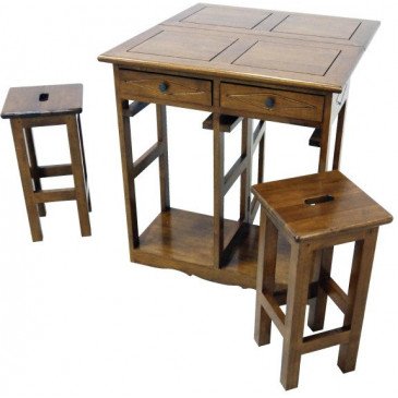 Table Pliante et 2 Tabourets Style Campagne 2 Tiroirs Bois Massif Field | www.cosy-home-design.fr